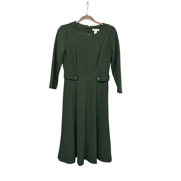London Times Green A-Line Dress with Button Detail - Picture 2 of 4